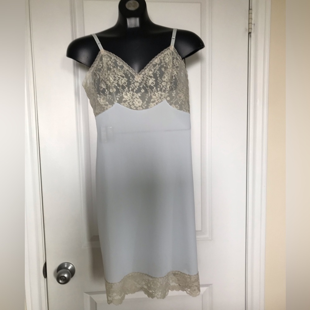Elegant Vintage Powder Blue & Cream Lace Slip
